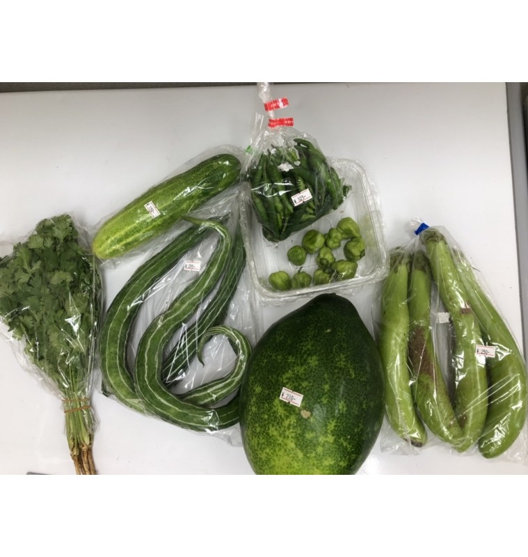 Fresh Vegetables SET (Lal Shak, Chinchinga/ Borboti, Coriander Leaf, Chal Kumra / Lau, Green Chilli)